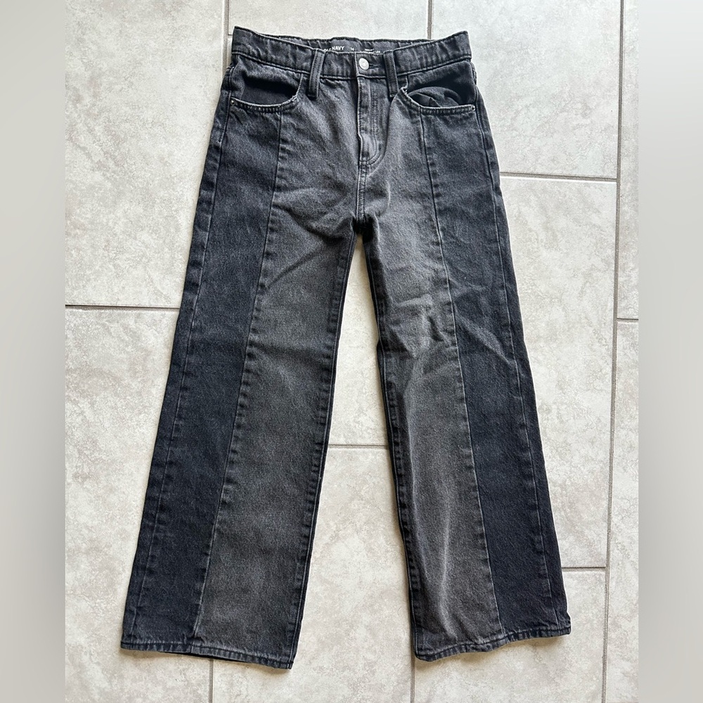 Old Navy Kids Two-Tone Black/Gray High Rise Baggy Wide Leg Jeans - Size 14